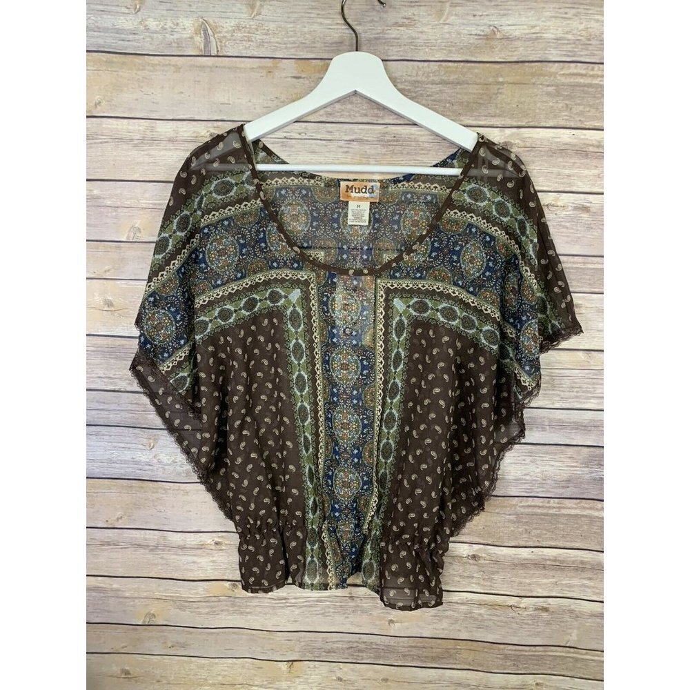 MUDD NWT Womens Medium Sheer Boho Top Floral
